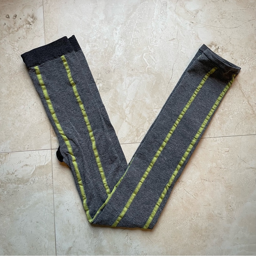 Falke Footless Tights In Gray with Green Stripes Size Medium NWOT